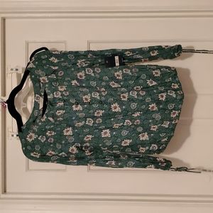Lucky Brand green, long sleeved floral shirt, size MEDIUM